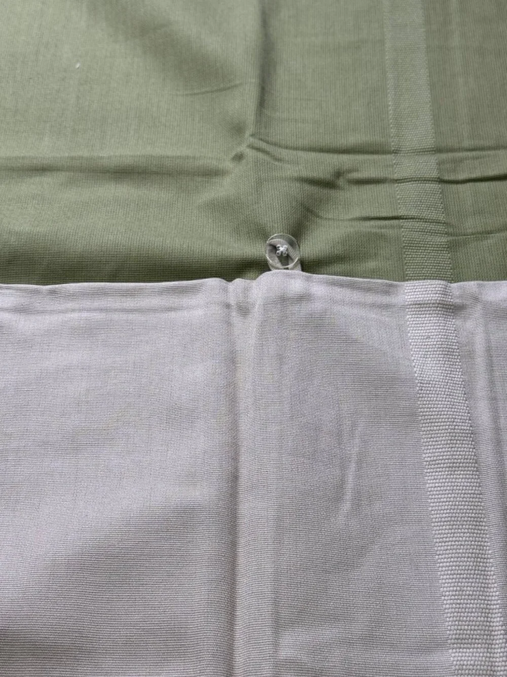 Pair of New PB Teen Fold Up Drapes Olive Green Beige 32x63 each Pottery Barn